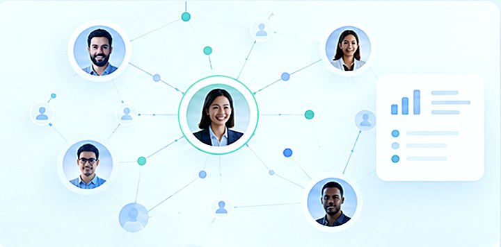 Network of candidate profiles connected around a talent map