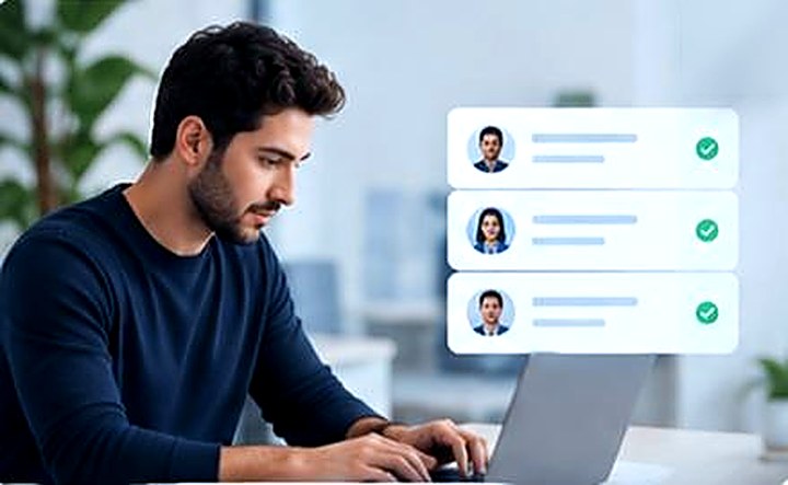 Recruiter sourcing candidates on a laptop